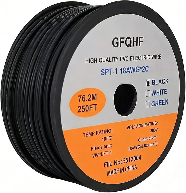 Cable eléctrico SPT-1 250 ft 18/2 con enchufe vampiro