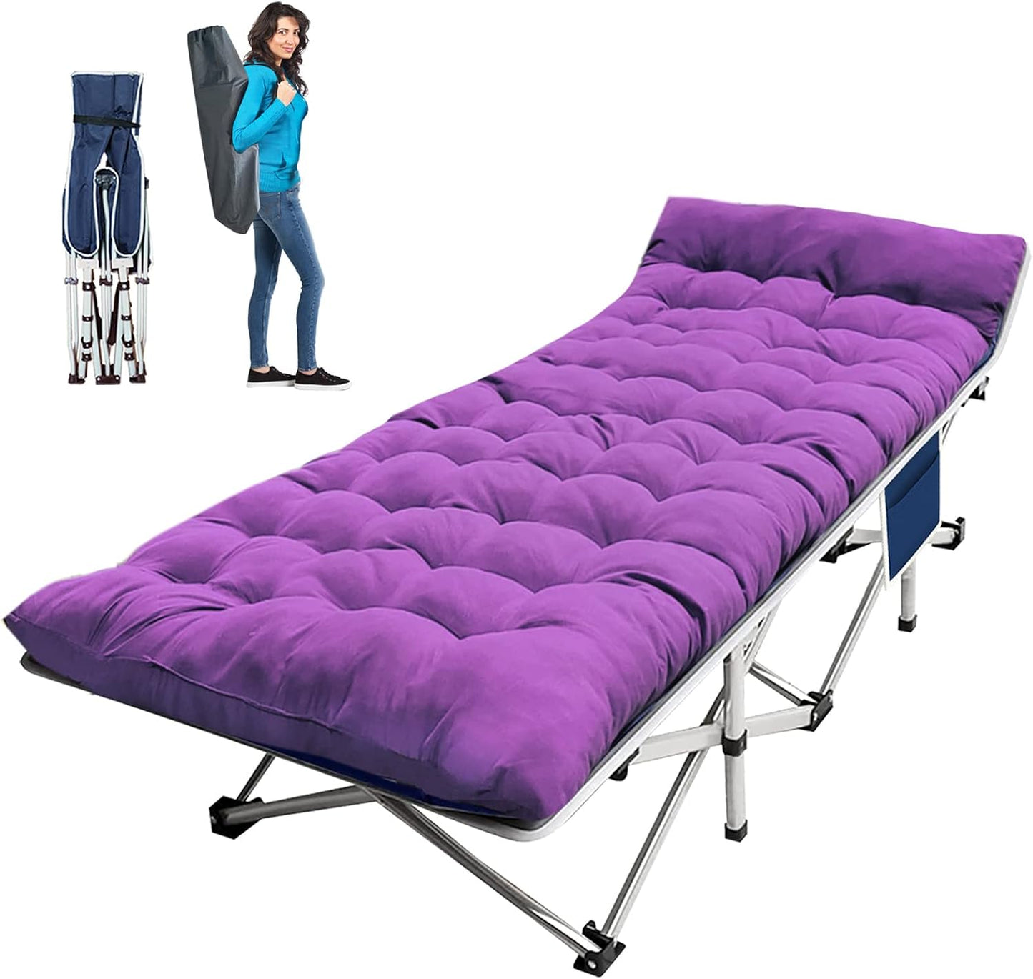 Catre plegable para adultos con colchón y almohada