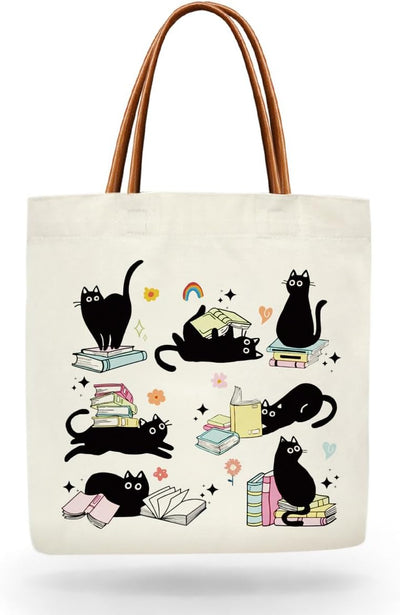Bolsa de mano Black Cat Mom Book Lover para mujeres amantes de gatos