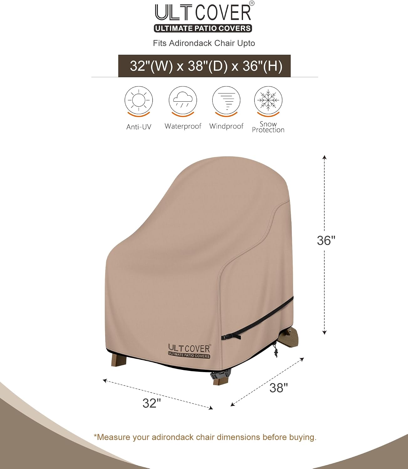 Funda impermeable silla patio Adirondack 32x38x36"