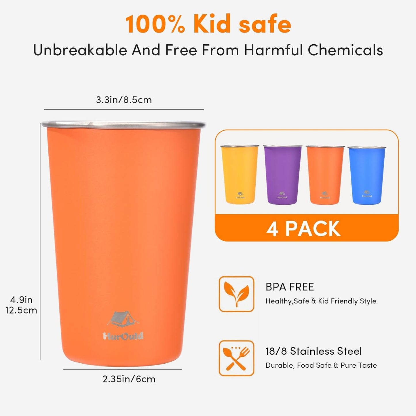 4 Pzas Vasos Acero Inox 16oz Coloridos Apilables