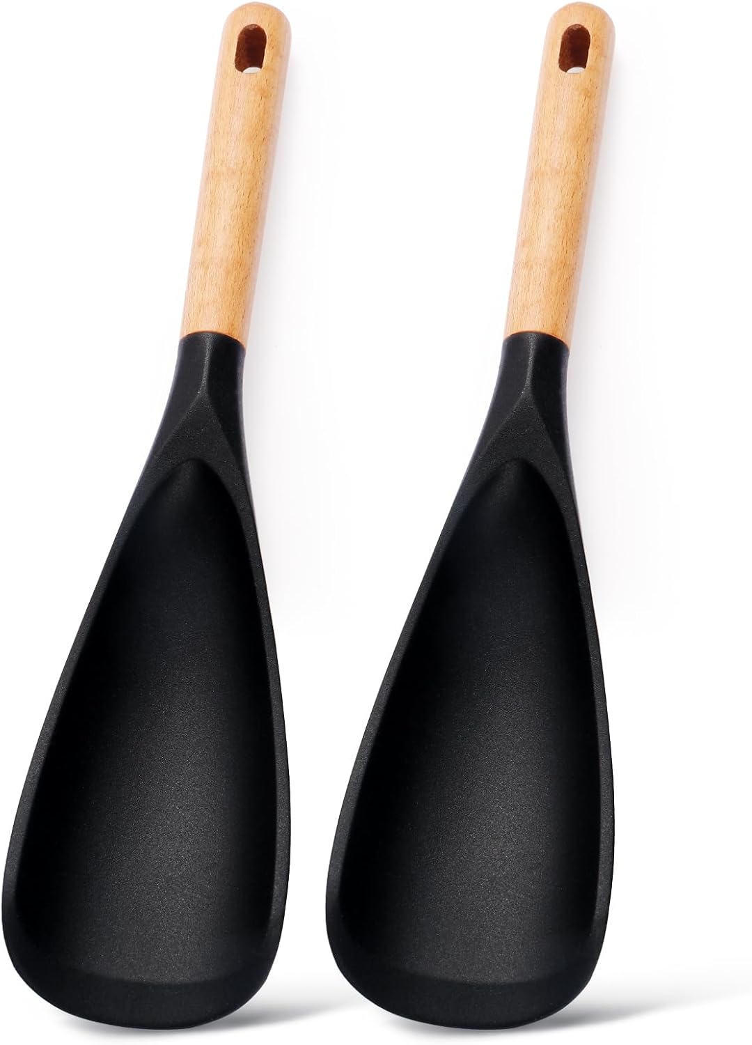 2 Pzas Cuchara Silicona Multifuncion Mango Madera Antiarañazos