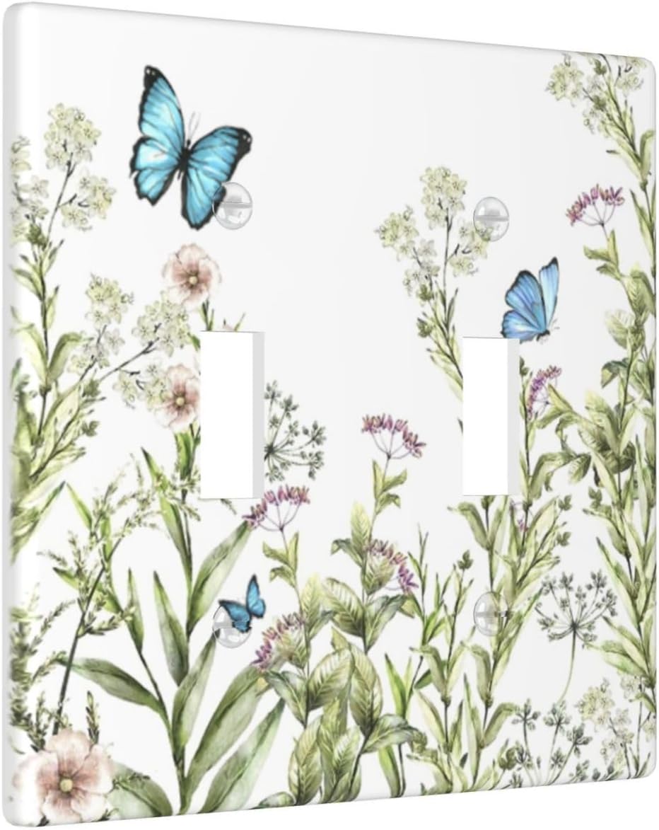 Placa interruptor doble con flores y mariposas