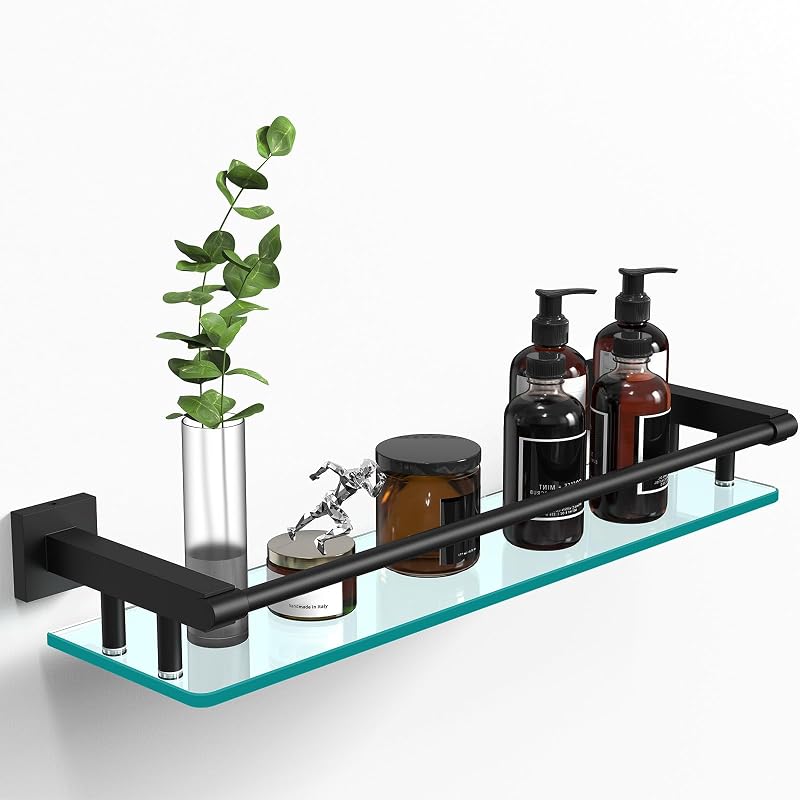 Estante baño vidrio templado acero inox 20" negro mate