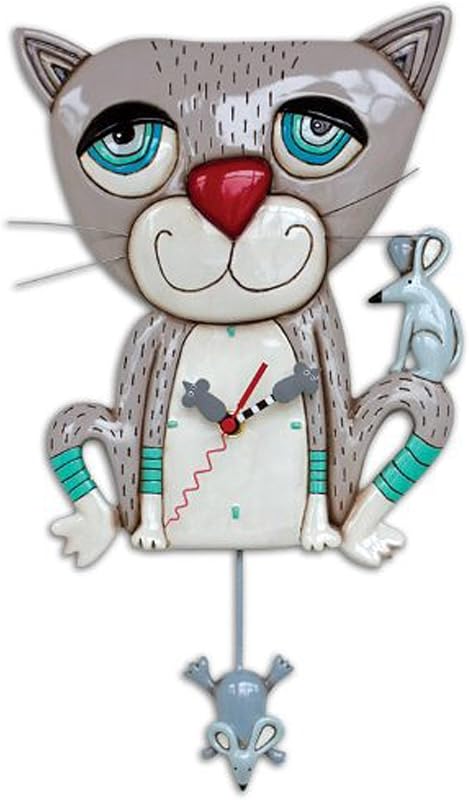 Reloj de pared gatito gris con péndulo