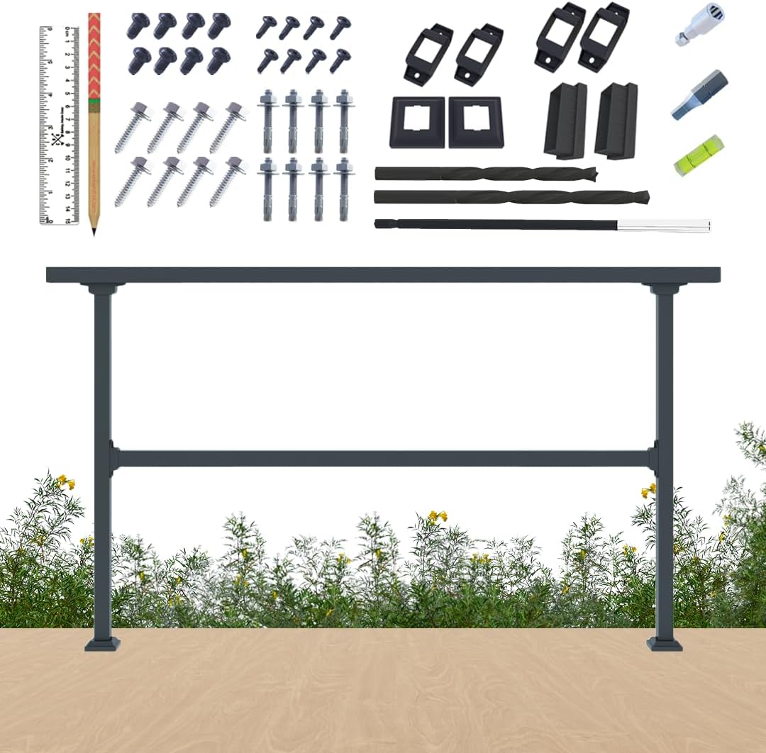 Barandilla horizontal metal 6ft para cubierta terraza negro