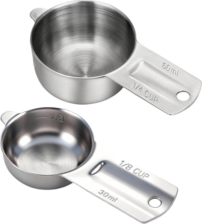 2 cucharas medidoras de 1/4 y 1/8 taza acero inoxidable para café, harina, alimento para perros