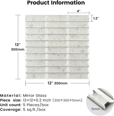 Azulejos autoadhesivos 1.2x4pulg para salpicadero 5 hojas claro