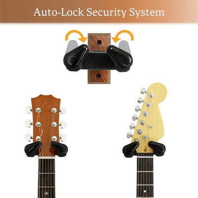 Soporte pared guitarra 2uds madera nogal negro bloqueo automático