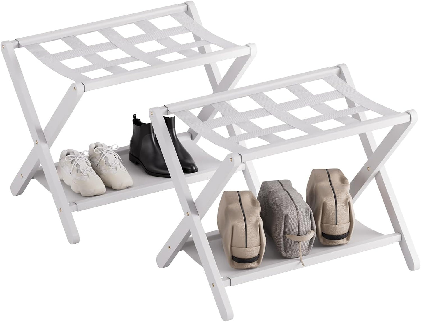 Portaequipajes bambú 2 pzas plegable con estante 5 correas