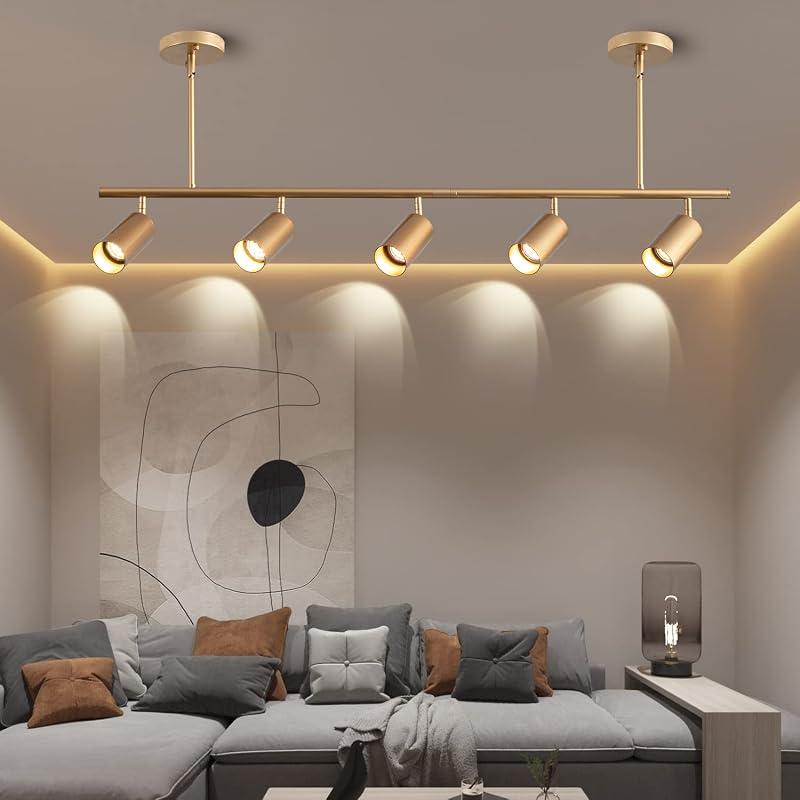 Kit 5 luces LED pista dorada flex. cocina sala