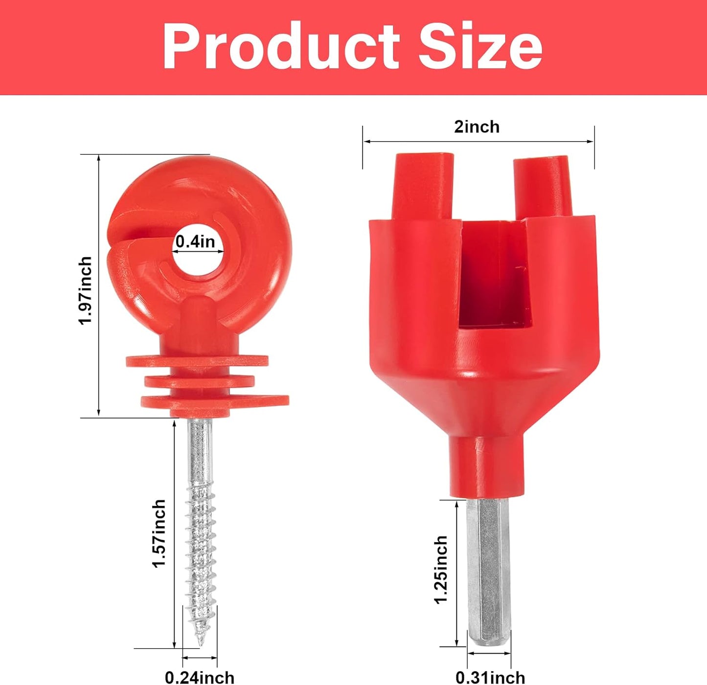 25 Pzas Aislador Eléctrico Rojo Poste Madera