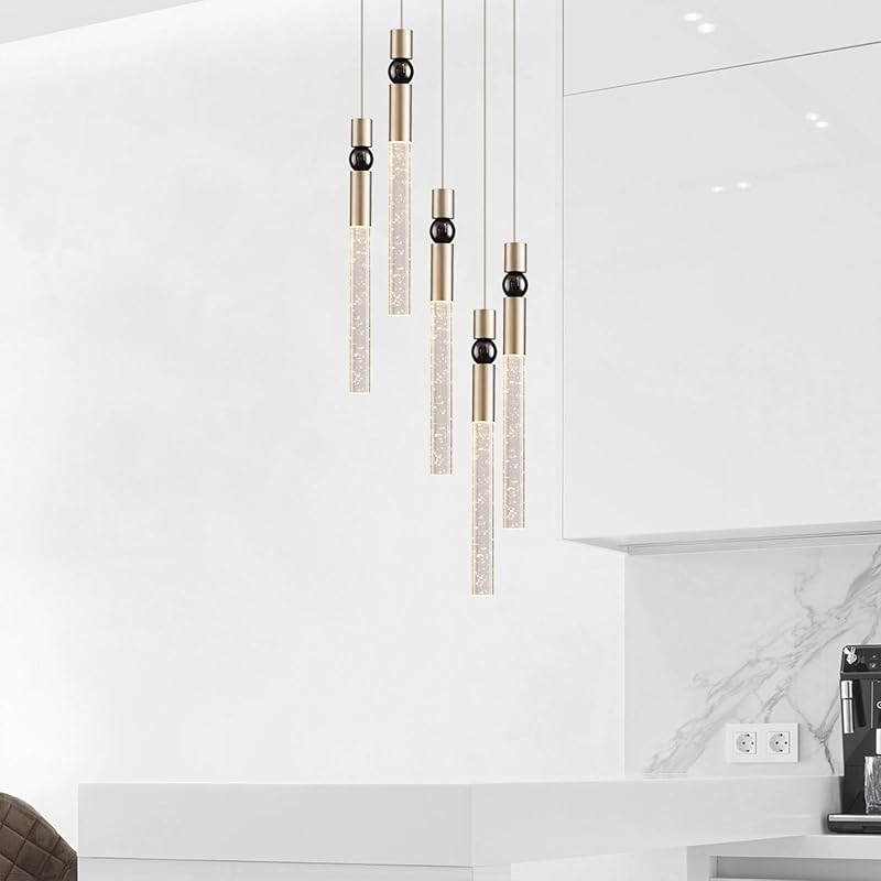 Lámpara colgante racimo 5 luces led isla cocina níquel