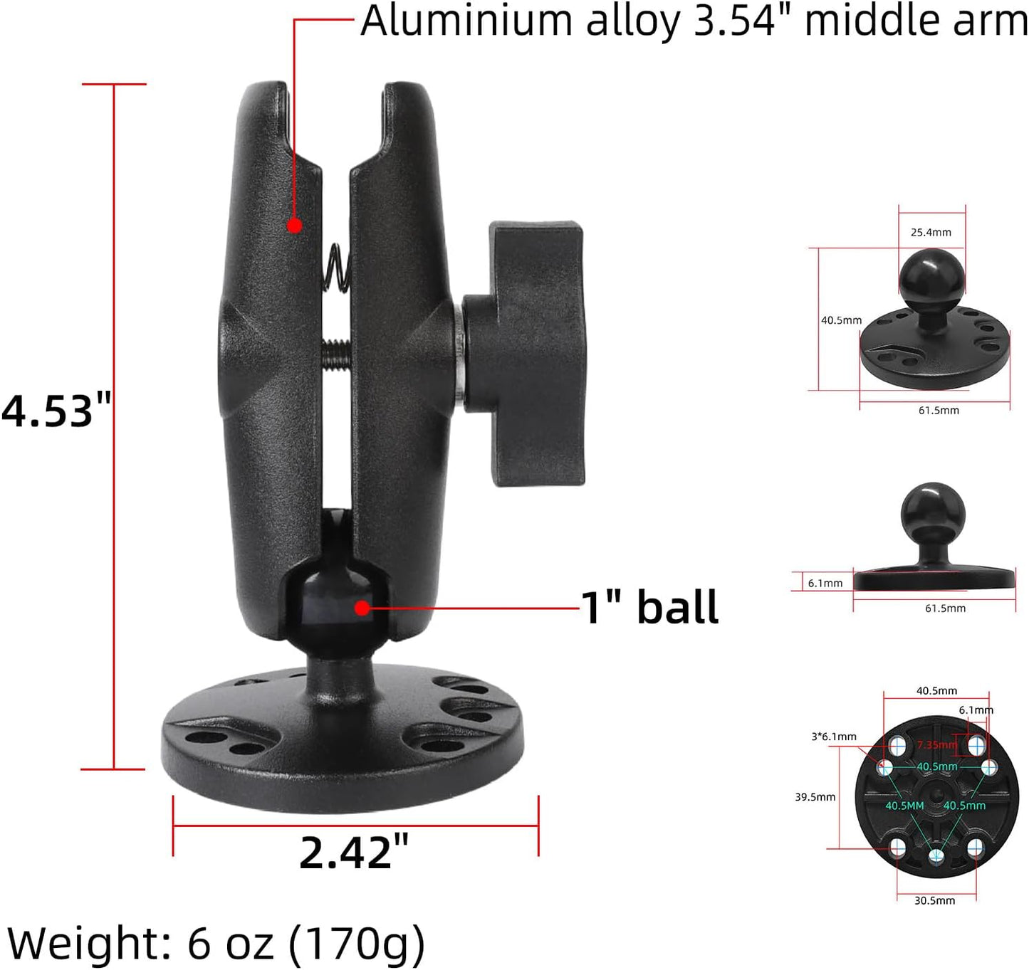 Brazo doble enchufe bola 1" aluminio base taladro