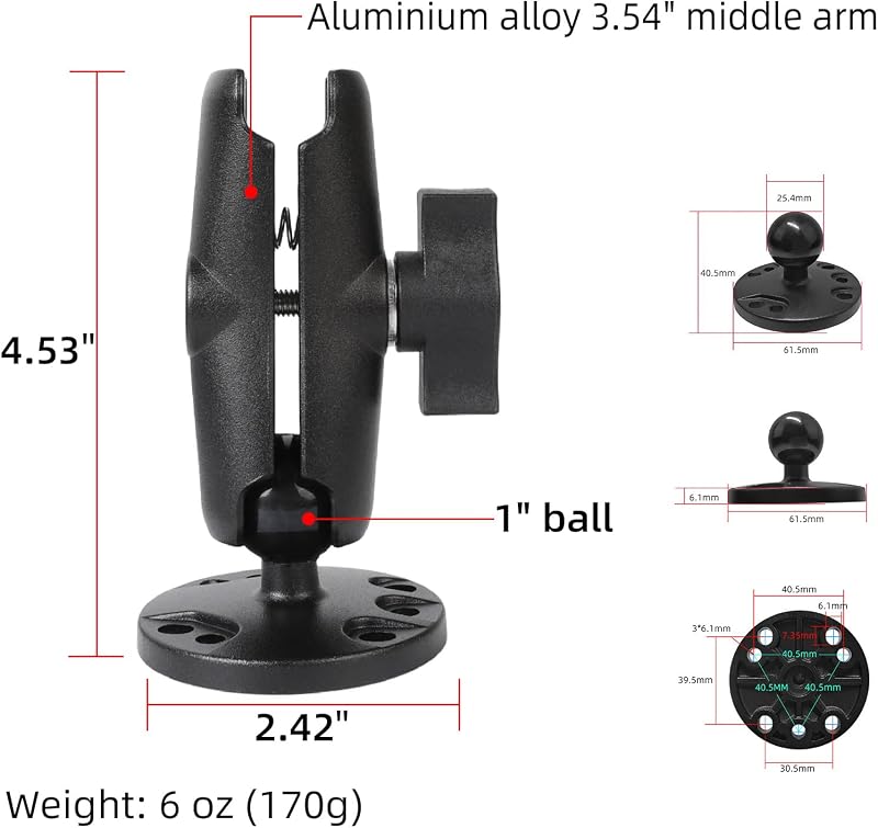 Brazo doble enchufe bola 1" aluminio base taladro