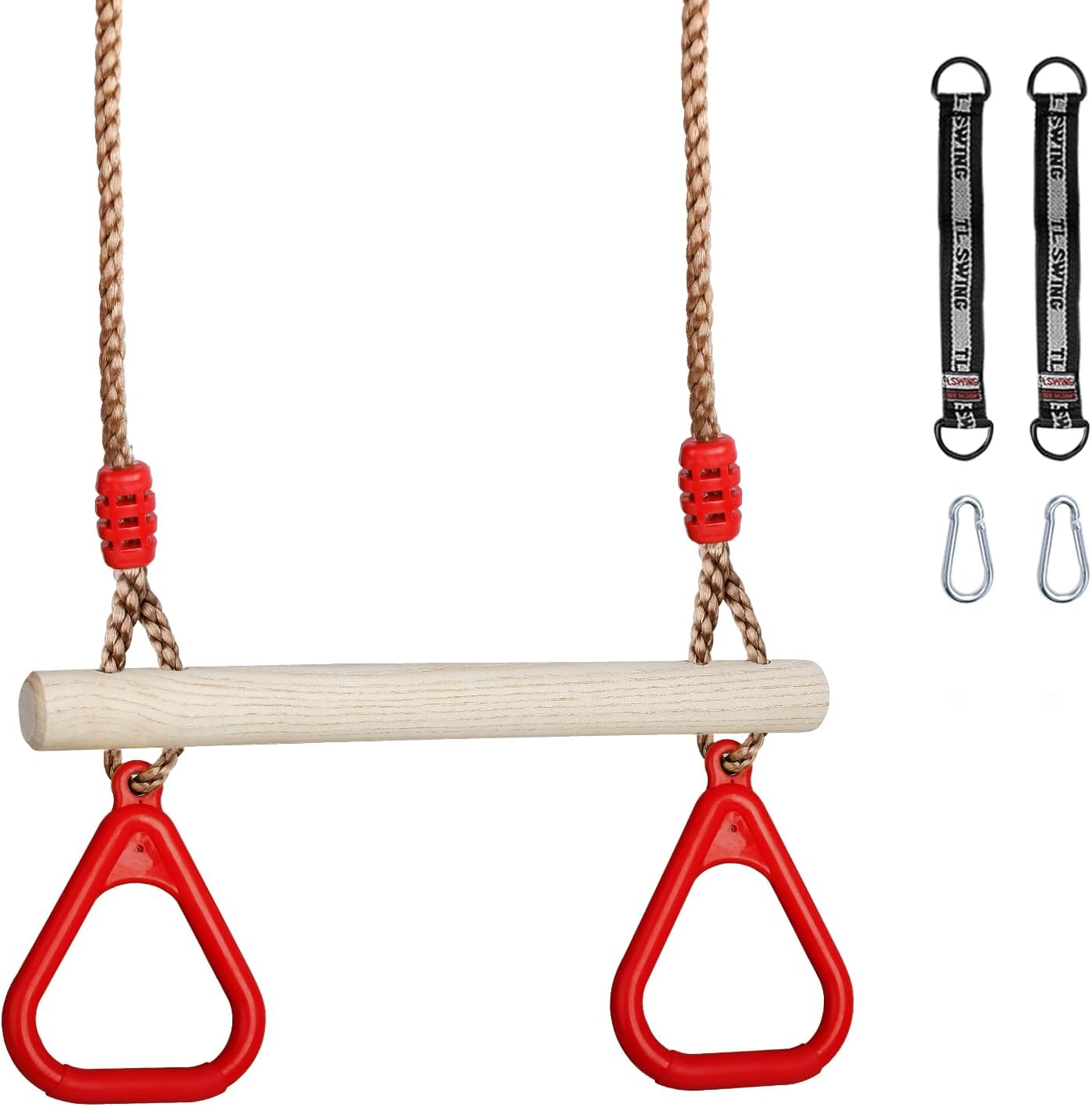 Barra trapecio madera anillos plástico cuerda ajustable