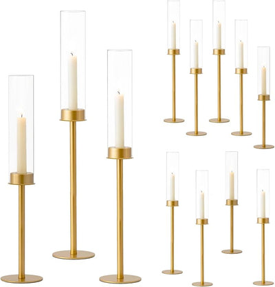Candelabros dorados latón 12pzas forma cónica boda