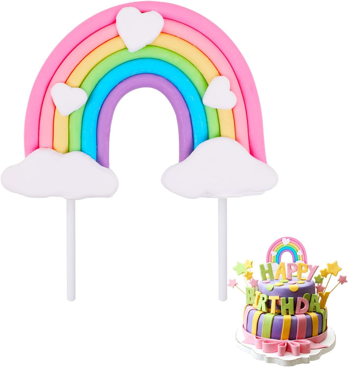 Decoración pastel arco iris nube corazón fiesta cumpleaños niños