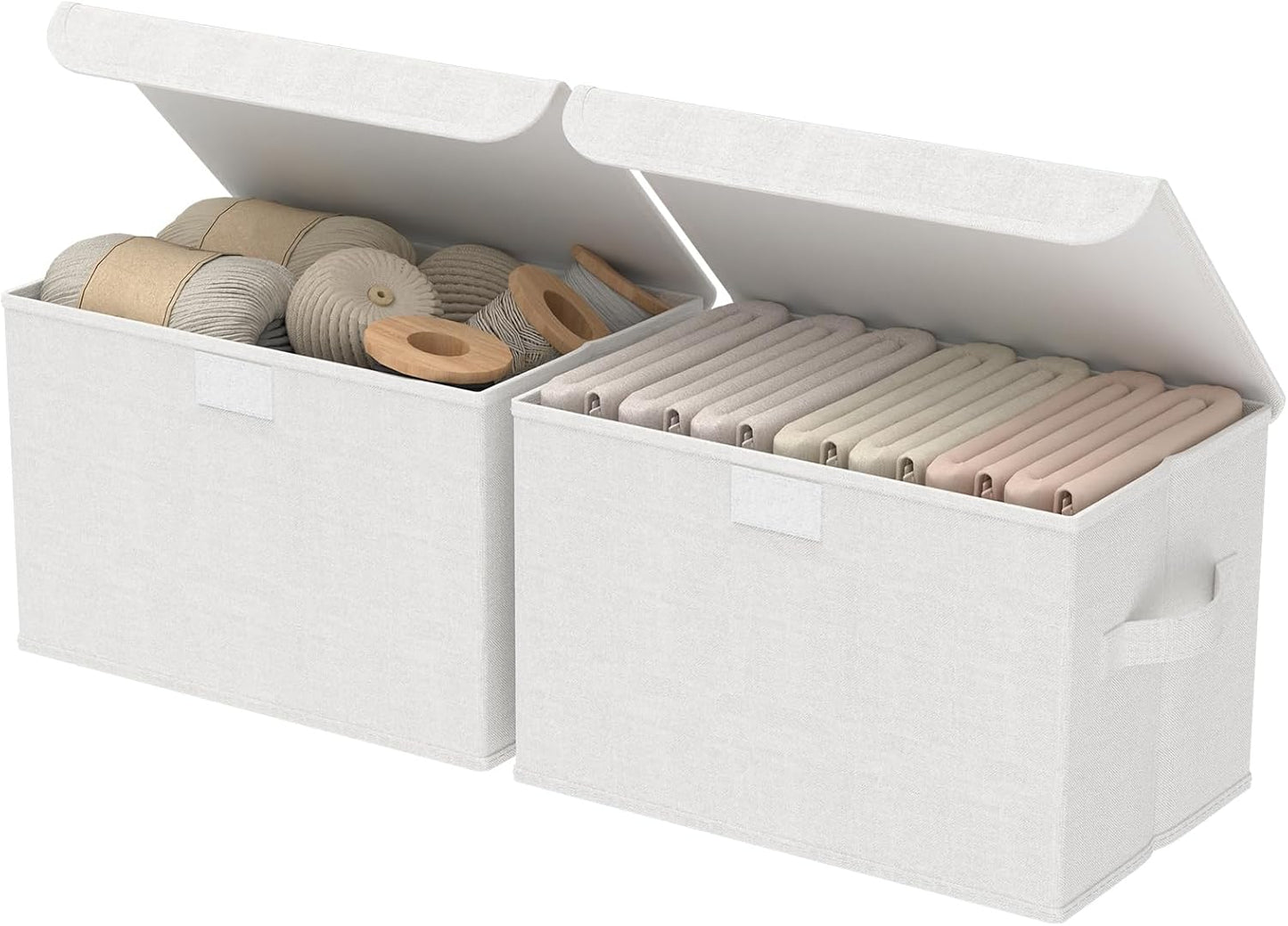 Cesta tela con tapa plegable apilable 2 pzas blanco