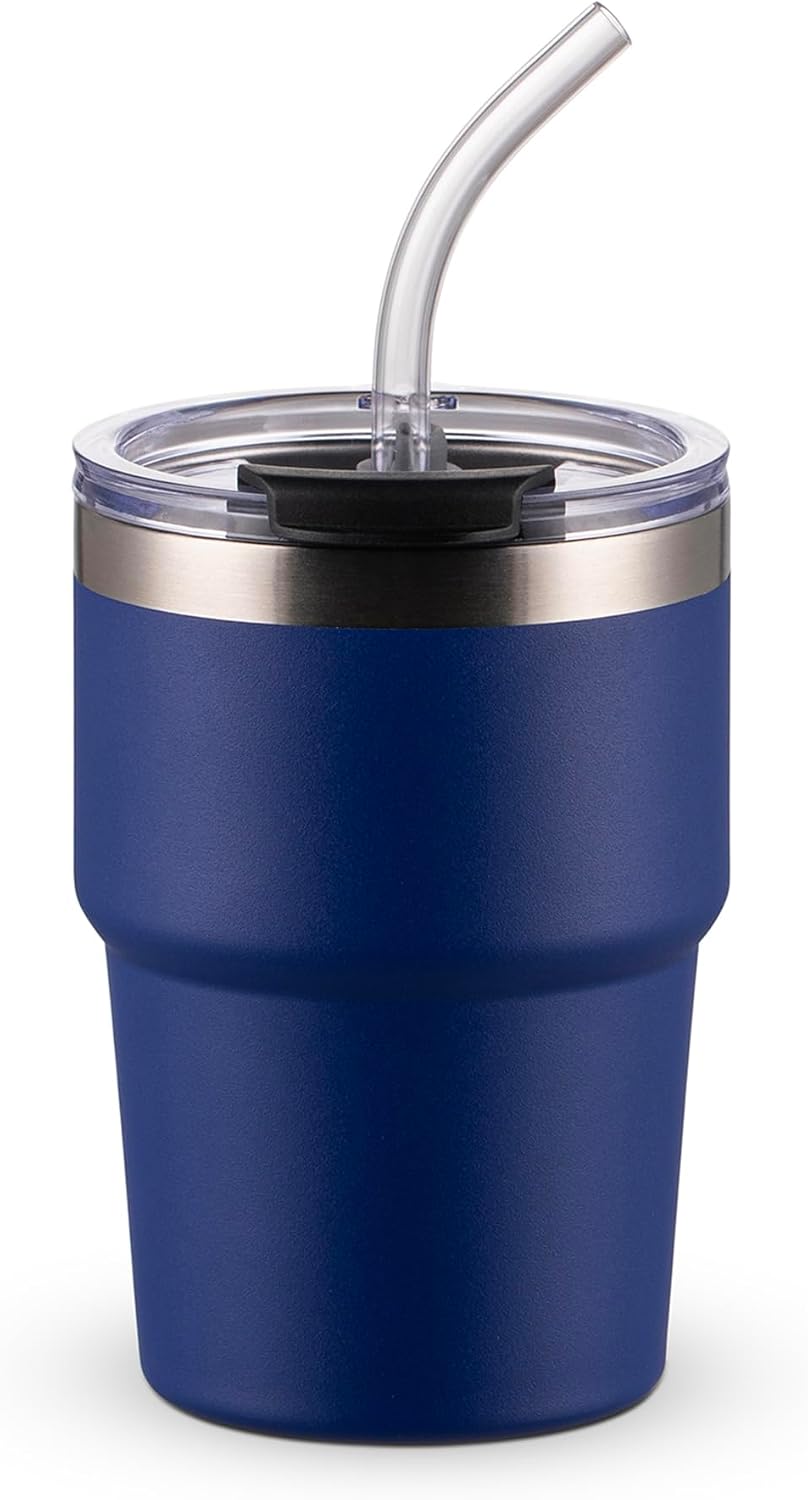 Taza café helado acero inox con pajita 16oz color azul
