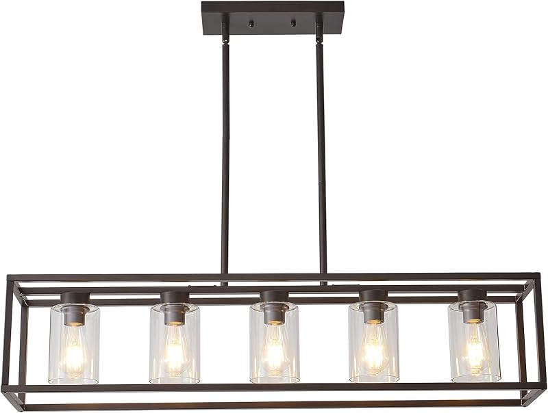 Lámpara colgante bronce frotado 5 luces vidrio comedor