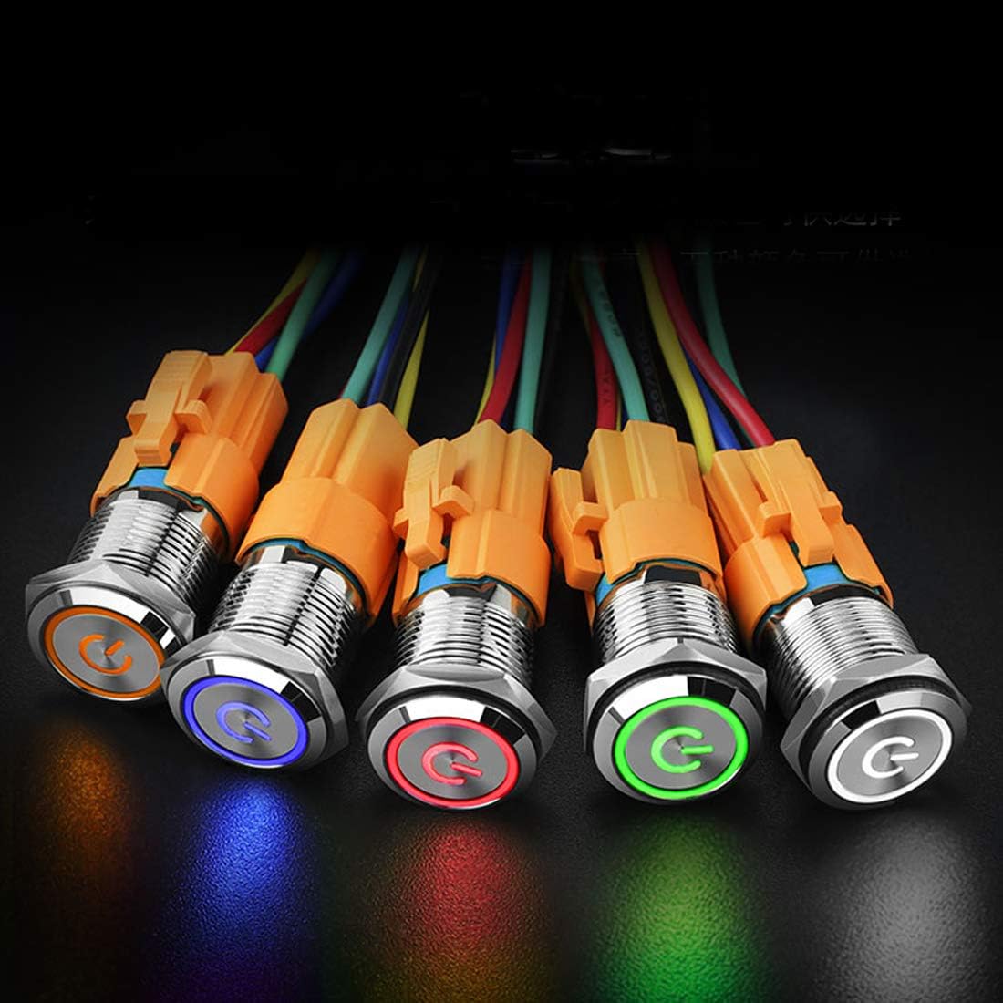 Interruptor botón presión 16mm 12v-24v 5a con led y enchufe