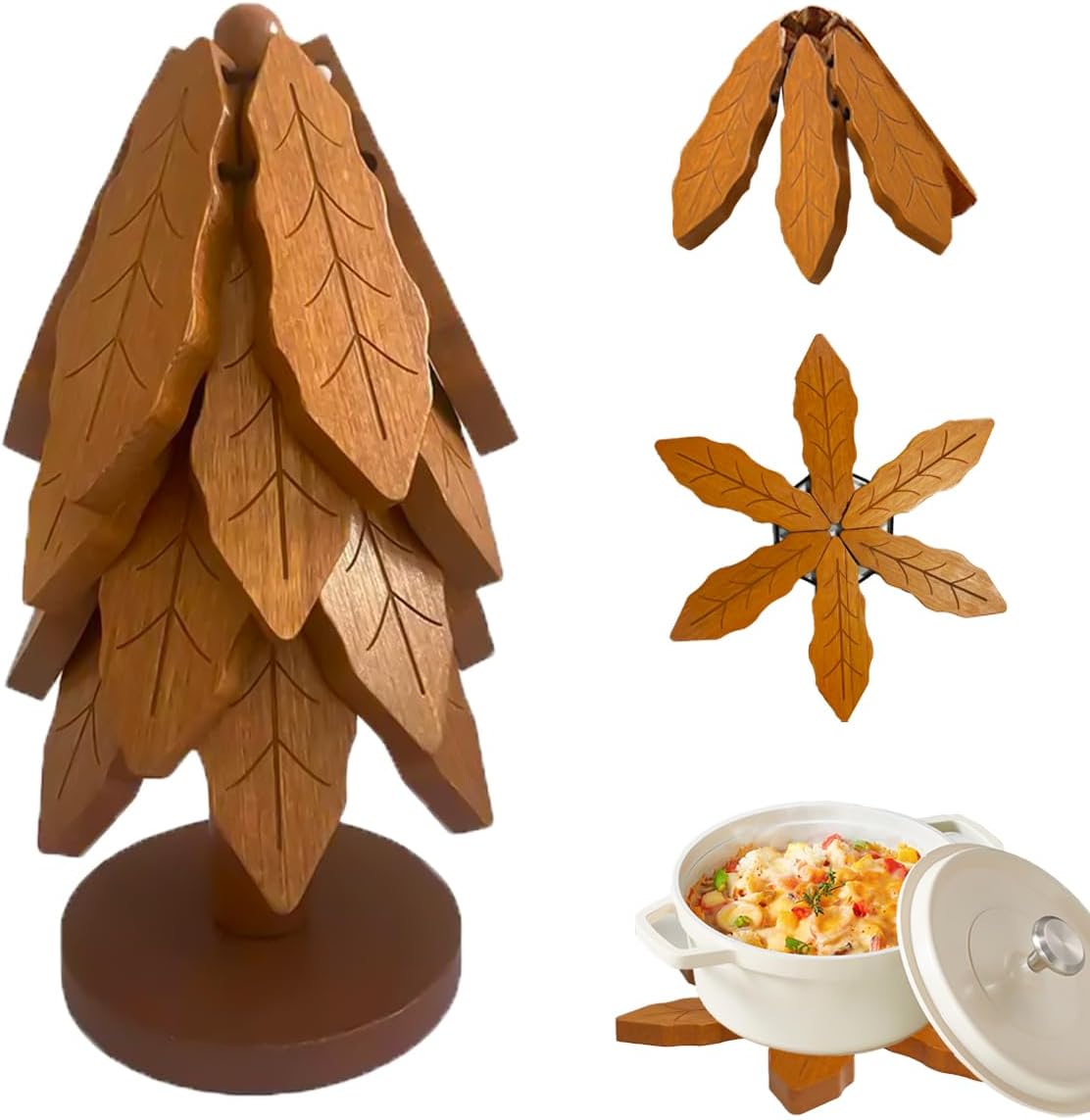 Salvamanteles madera forma árbol plegable set 4