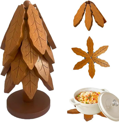 Salvamanteles madera forma árbol plegable set 4