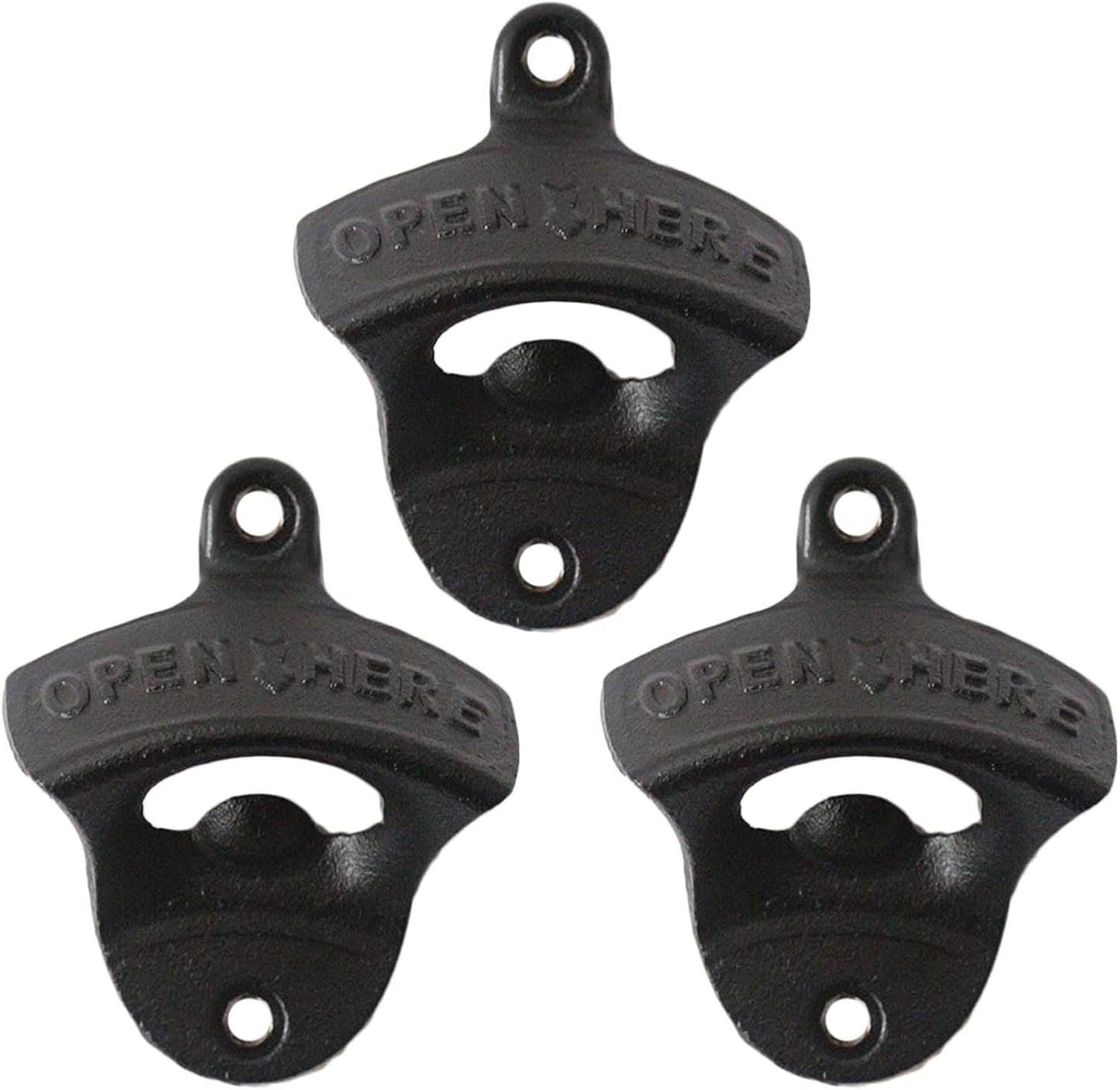 Abridor hierro fundido negro pared nevera madera set 3