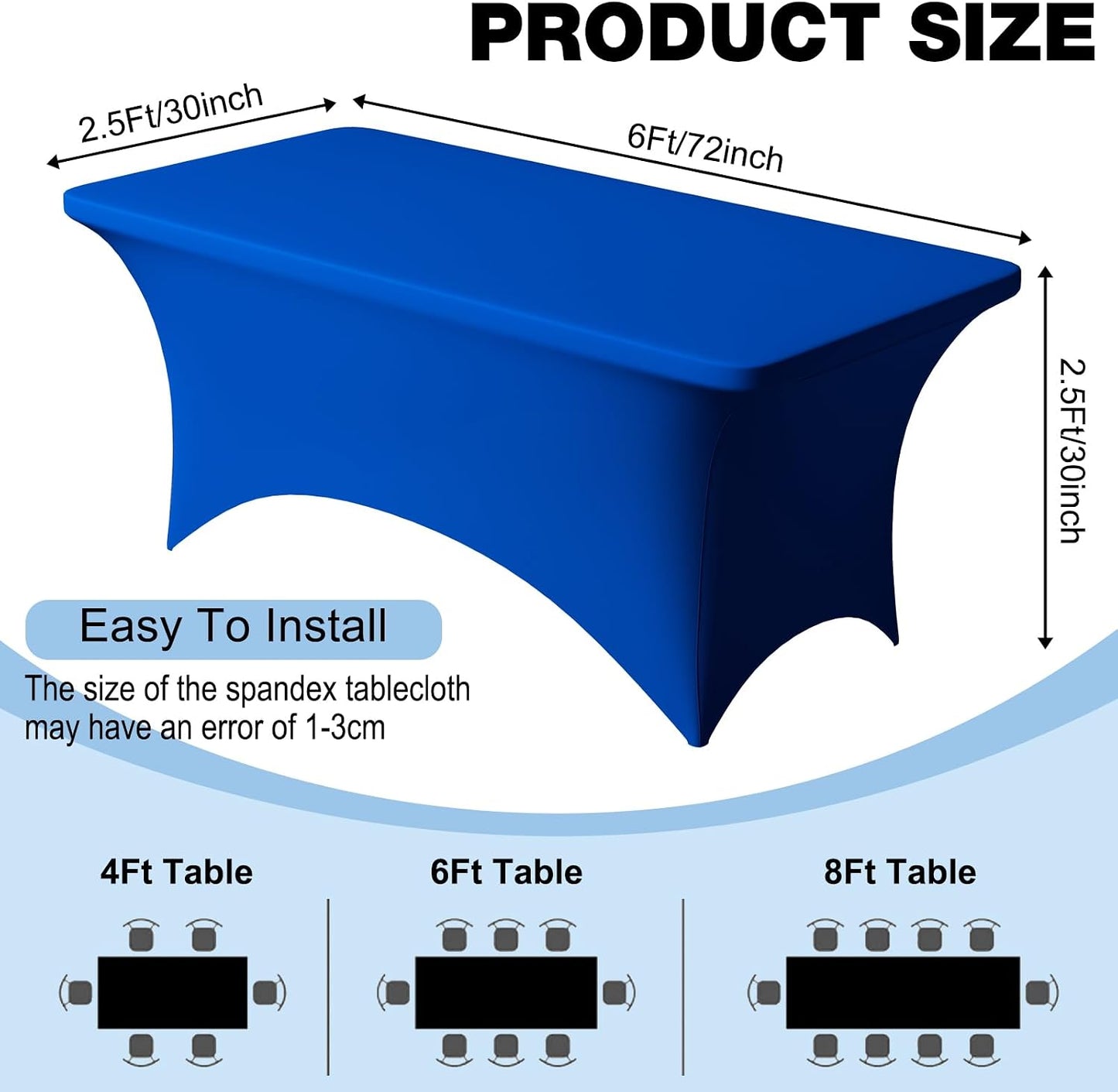 2 Manteles Elastano 72x30pulg Resistentes Azul Rey