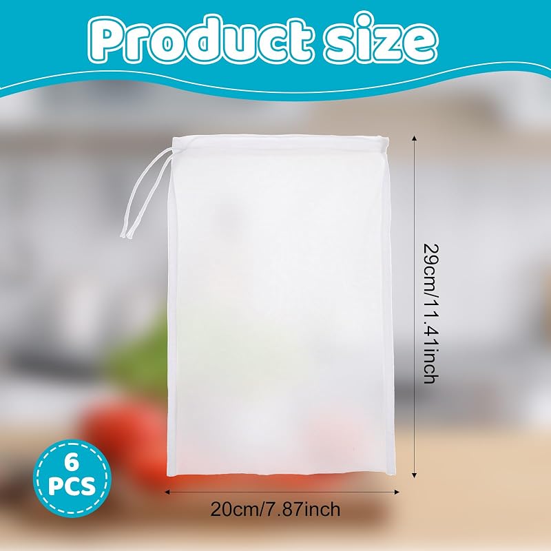 6 Pzas Bolsas Tela para Queso y Leche de Nueces Reutilizables