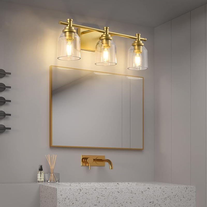 Lámpara baño dorada 3 luces sobre espejo vintage
