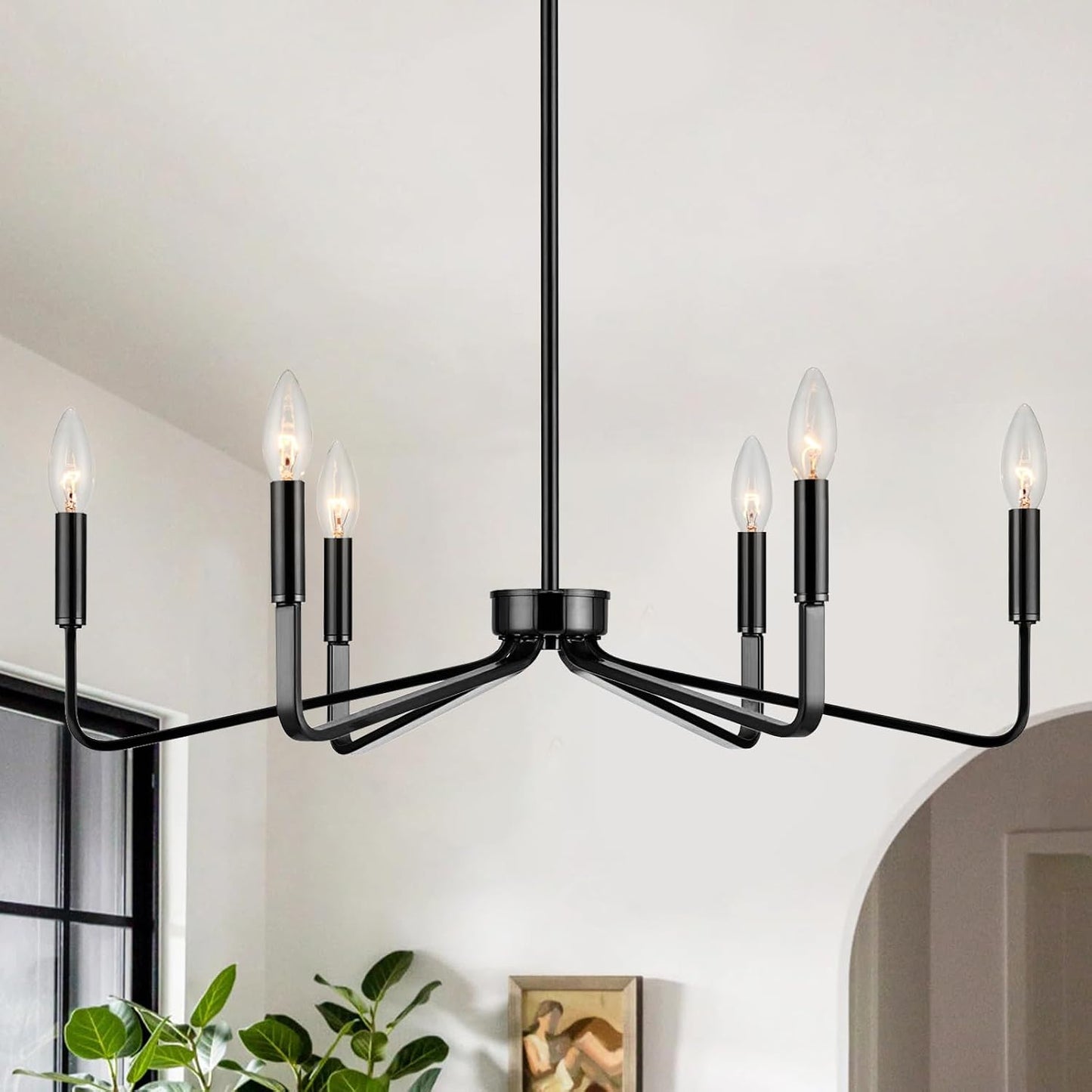 Candelabro negro 6 luces estilo granja comedor dormitorio