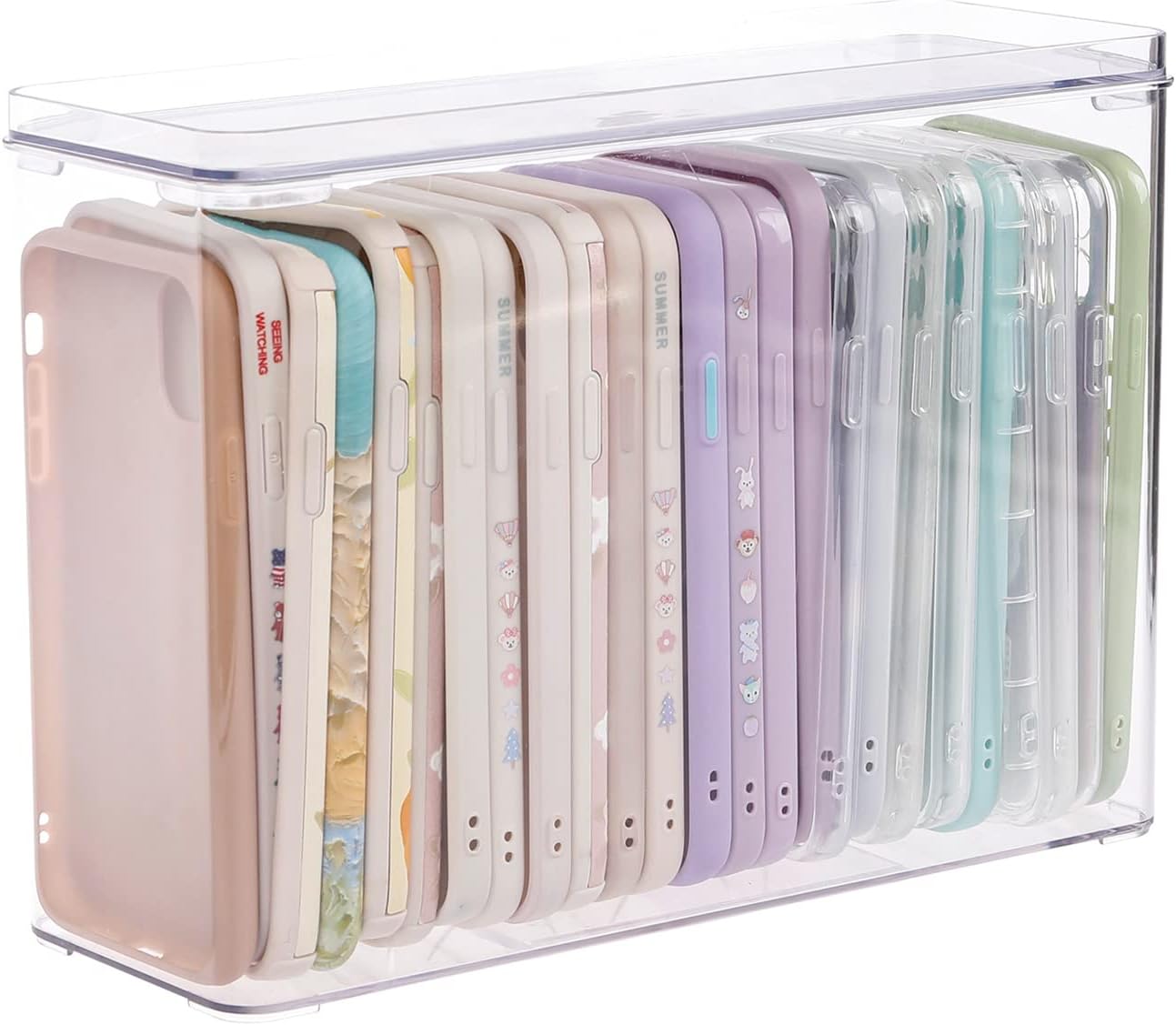 Caja almacenamiento transparente para teléfono con tapa