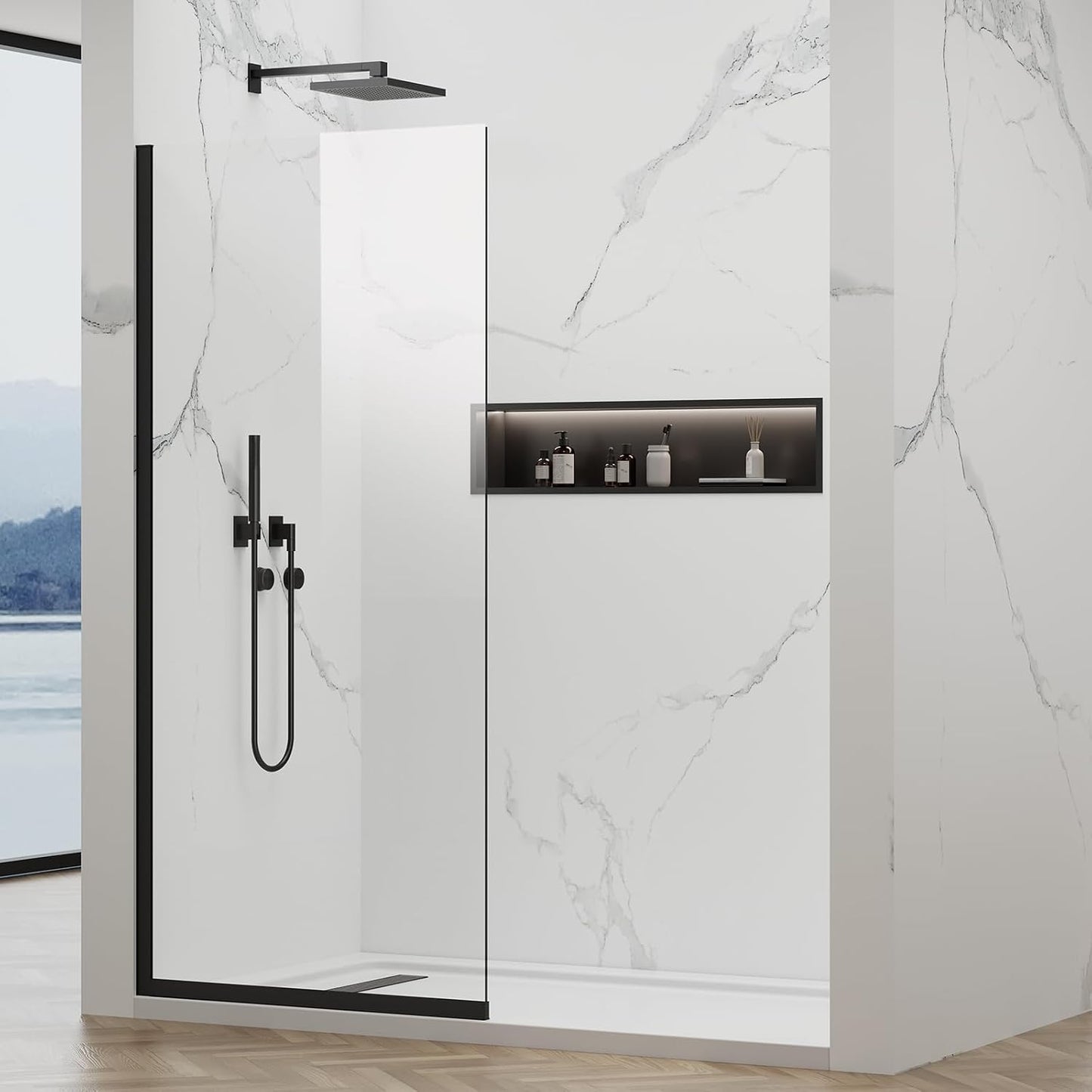 Panel ducha fija vidrio templado 36x76pulg negro mate