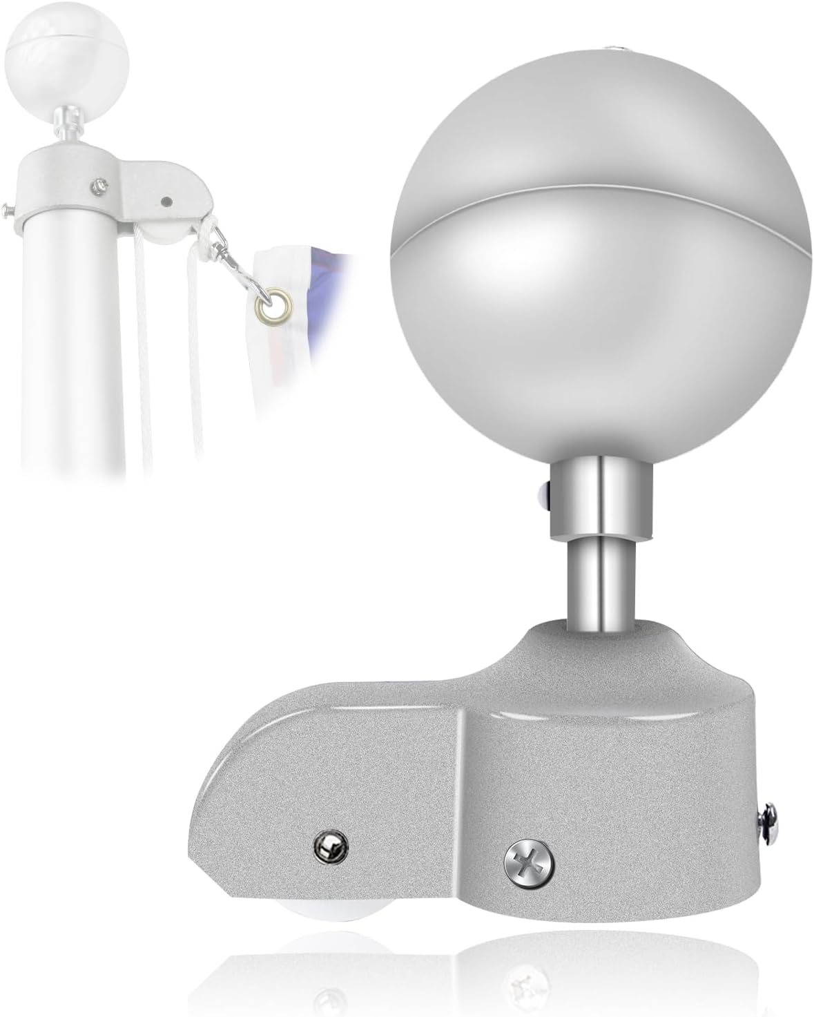 Kit repuesto mástil bandera bola aluminio plateada 1.6-2"
