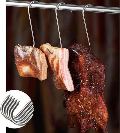 Ganchos carne acero inox 20uds forma S pared cocina fumar