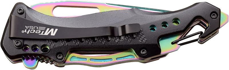 Cuchillo plegable acero inox arcoíris mango aluminio negro EDC