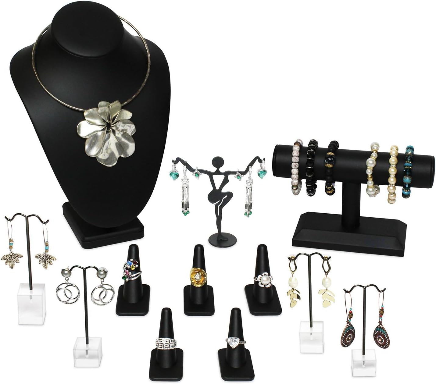 Set 12 Pzas Soporte Joyas Piel Sintética Negra