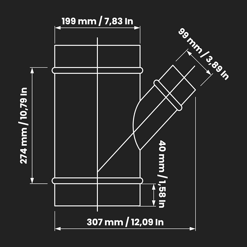 Divisor conductos Y 8" a 4" acero galvanizado 45grados