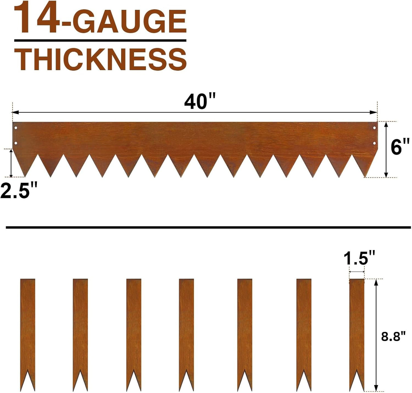Bordes Corten 6pulg pack 6 con 7 estacas para jardín y camino