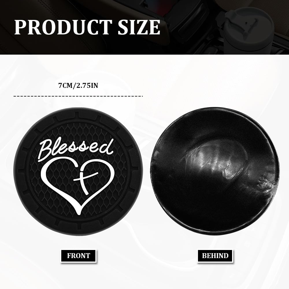 2 Posavasos Auto con Tapete Antiderrap Cross y Heart