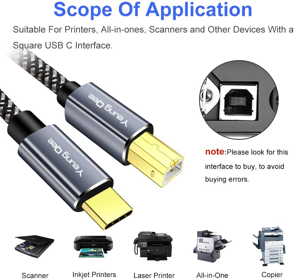 Cable USB C a B 30 pies para impresora comp Brother HP Epson