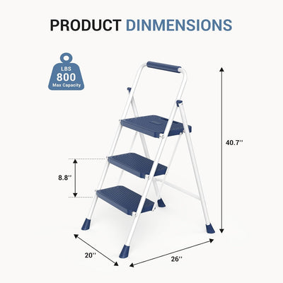 Escalera 3 Pzas Antiderrapante Pasamanos 800lb Azul