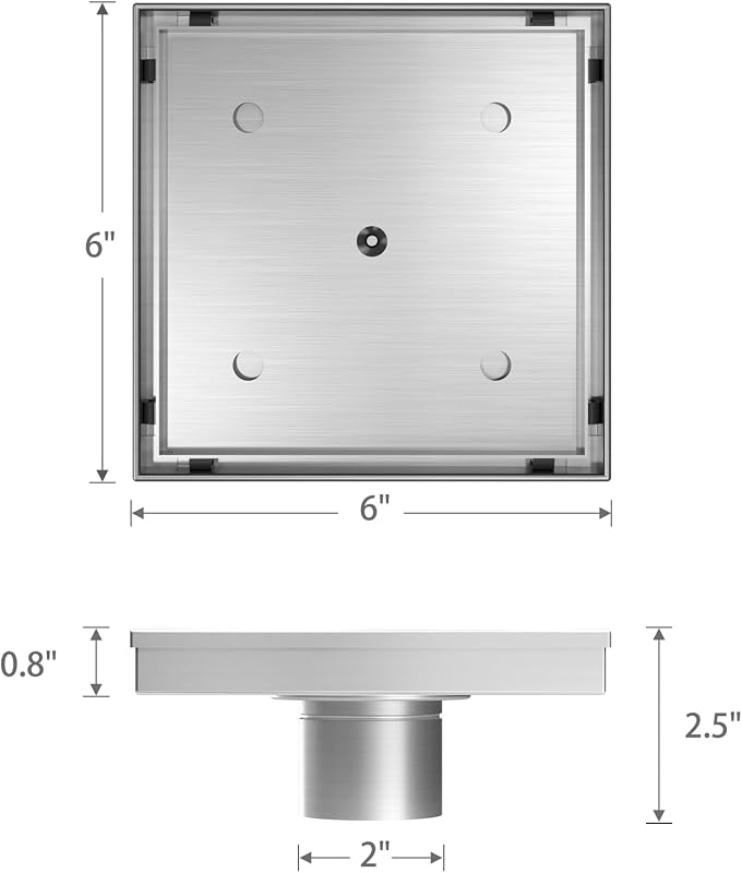 Drenaje ducha cuadrado 6" acero inox con rejilla