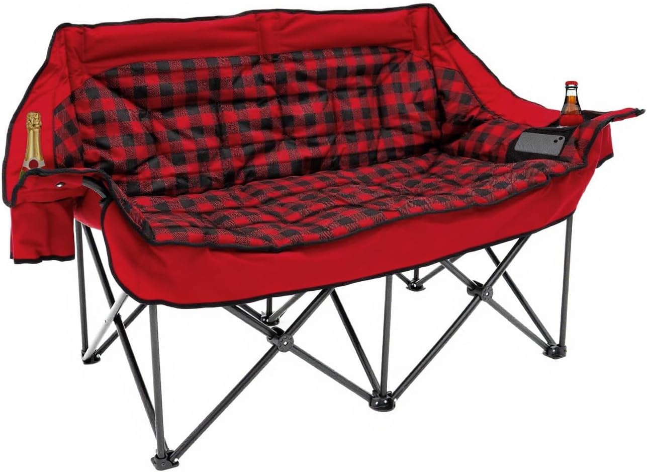 Silla camping doble acolchada plegable para 2 personas