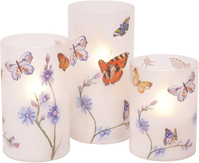 3 Velas LED Cristal Sin Llama Mariposas 6"