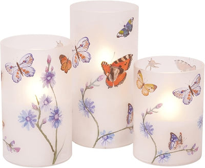 3 Velas LED Cristal Sin Llama Mariposas 6"