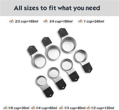 Set 7 Pzas Tazas Medidoras Acero Inox 18/8 Apilables