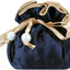 Bolsa satén con cordón joyas 8 bolsillos azul oscuro dorado